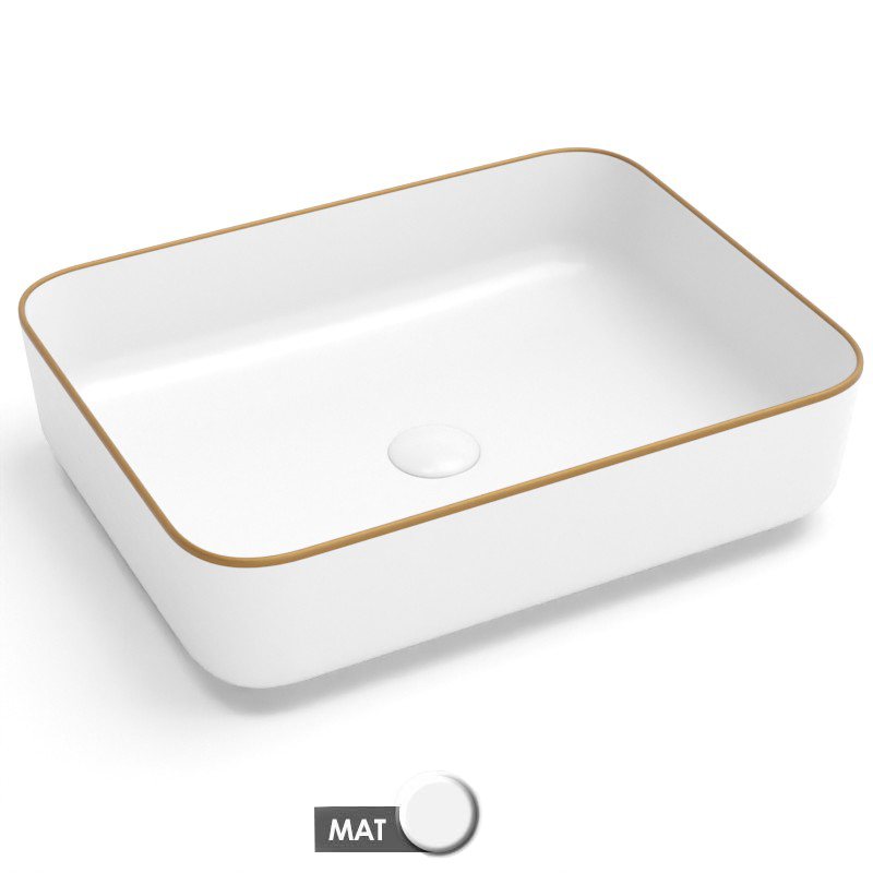 Vasque à poser, 50x39 cm, Blanc mat + Fil doré mat, Line