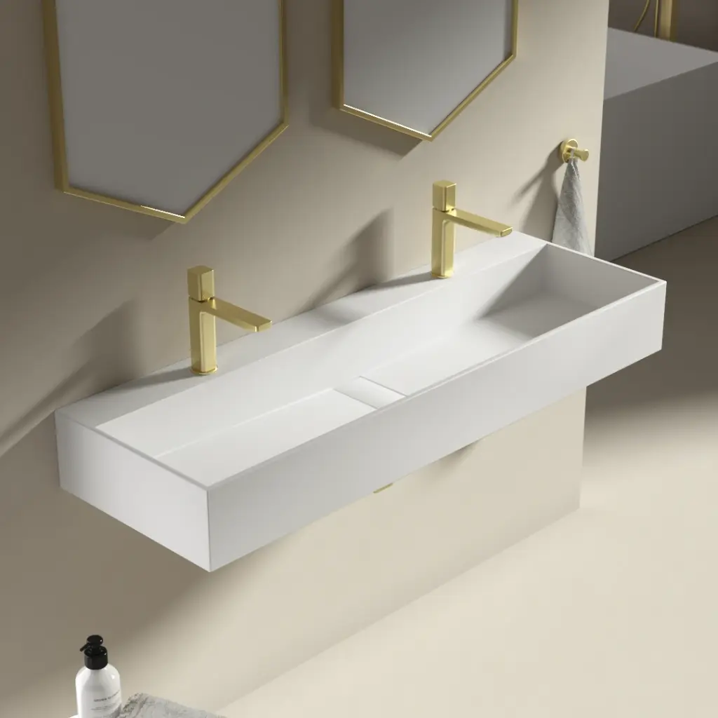 Plan vasque salle de bain suspendu Mineral 120,5x40 cm, matière composite