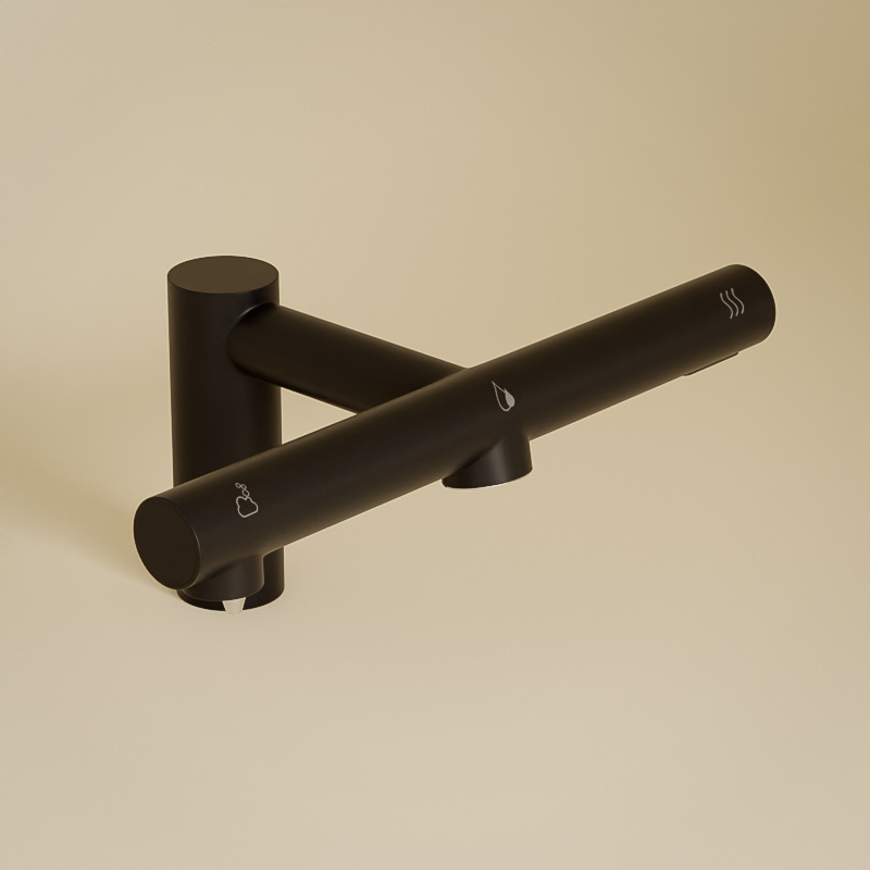 Robinet Electronique + Distributeur de savon + Sèche-mains sur plage, Noir mat, Orly Air