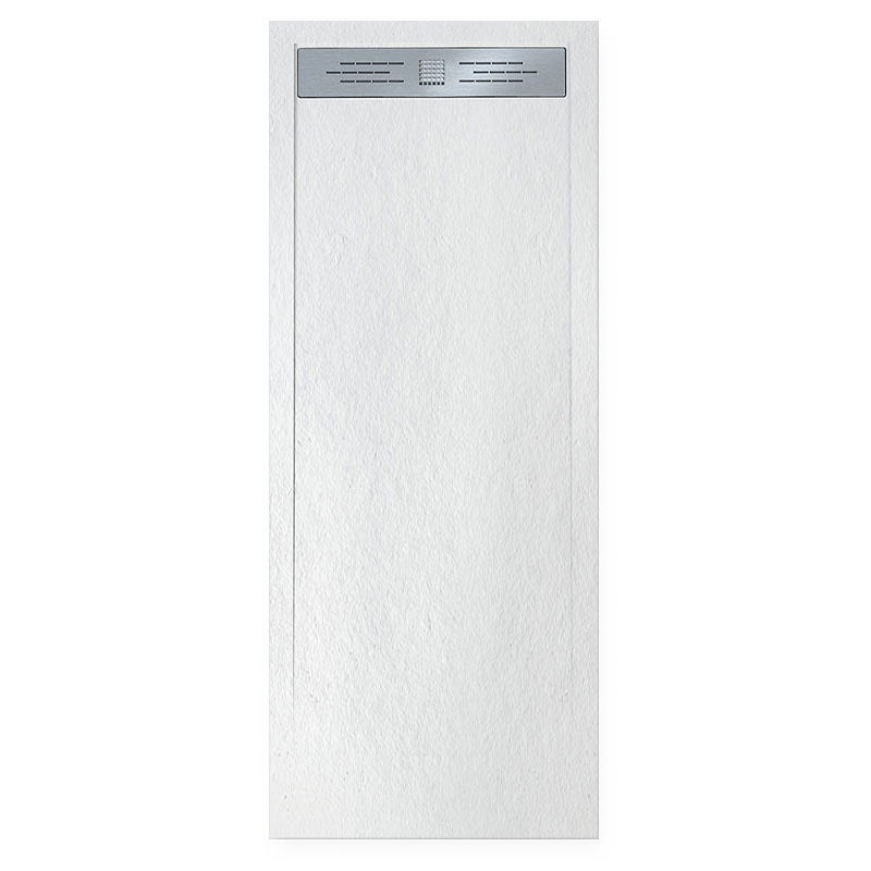 Receveur de douche, 120x80 à 200x90 cm, grille inox, Composite Blanc, Stone