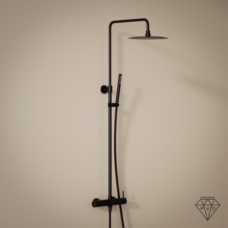 Colonne de douche avec mitigeur mécanique Ø25cm, noir brossé, Châtelet III