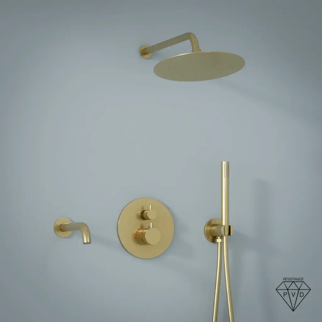 Composition bain douche thermostatique encastrée doré brossé, Châtelet