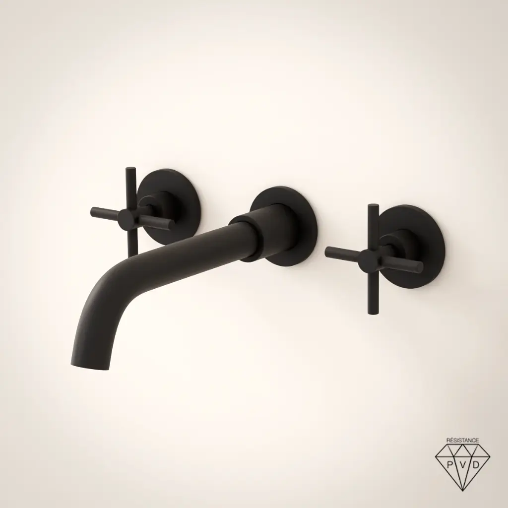 Robinet mélangeur lavabo mural encastré noir brossé, Châtelet