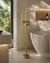 Robinet mitigeur de baignoire sur pied, doré brossé, Châtelet