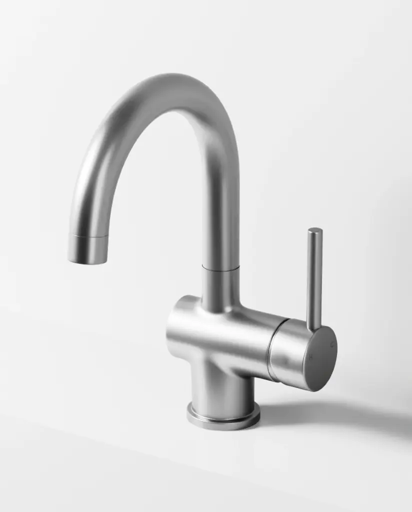 Robinet mitigeur lavabo col de cygne inox brossé, Châtelet