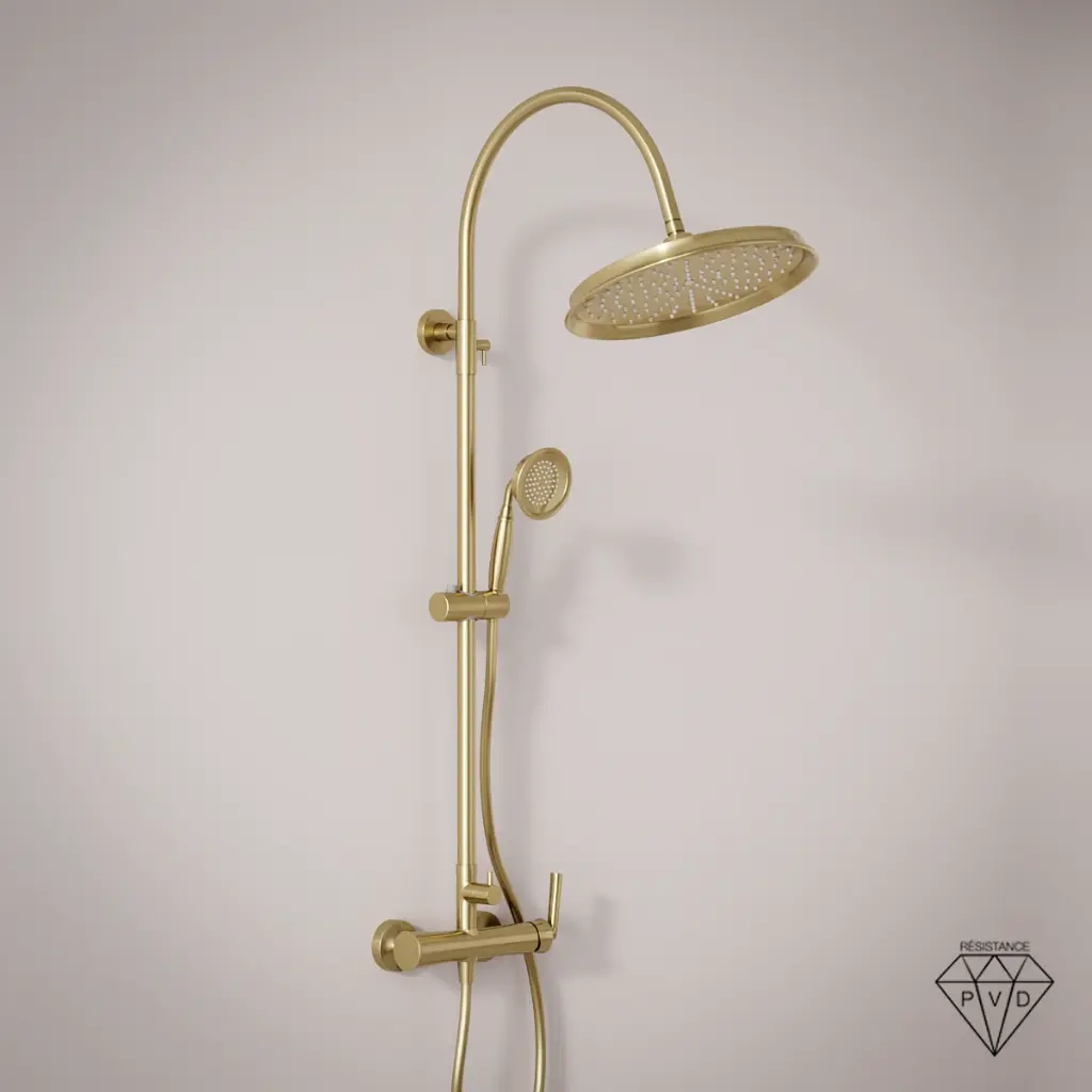 Colonne de douche avec mitigeur mécanique, doré brossé Art Déco