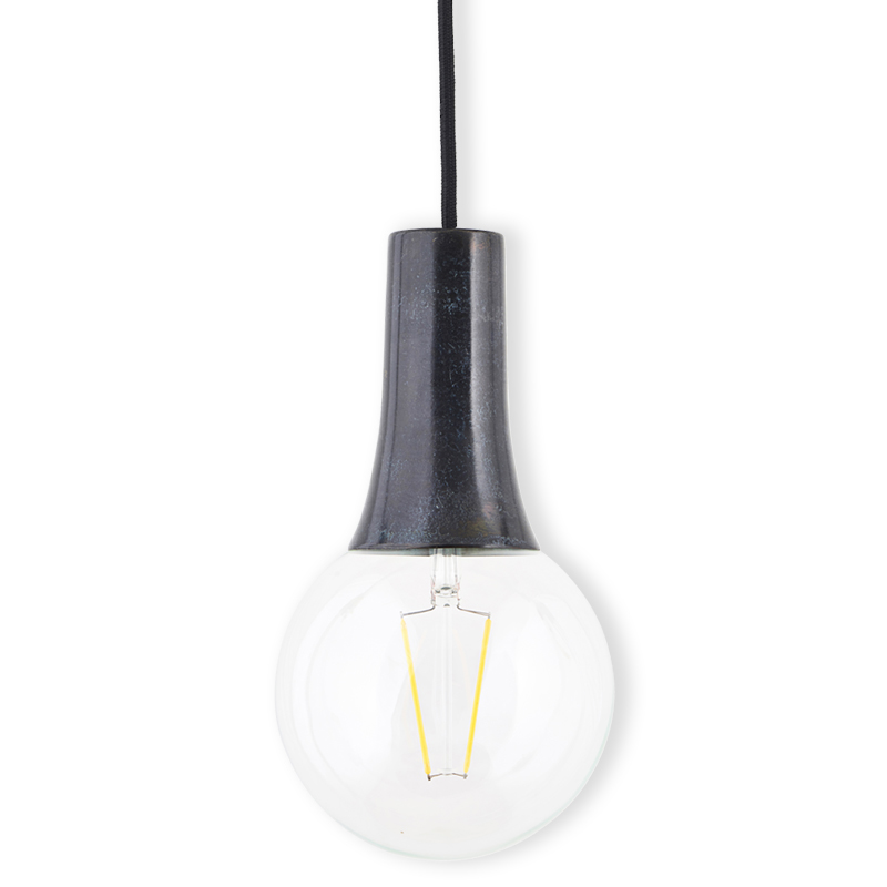 Suspension design noir avec ampoule ronde transparente