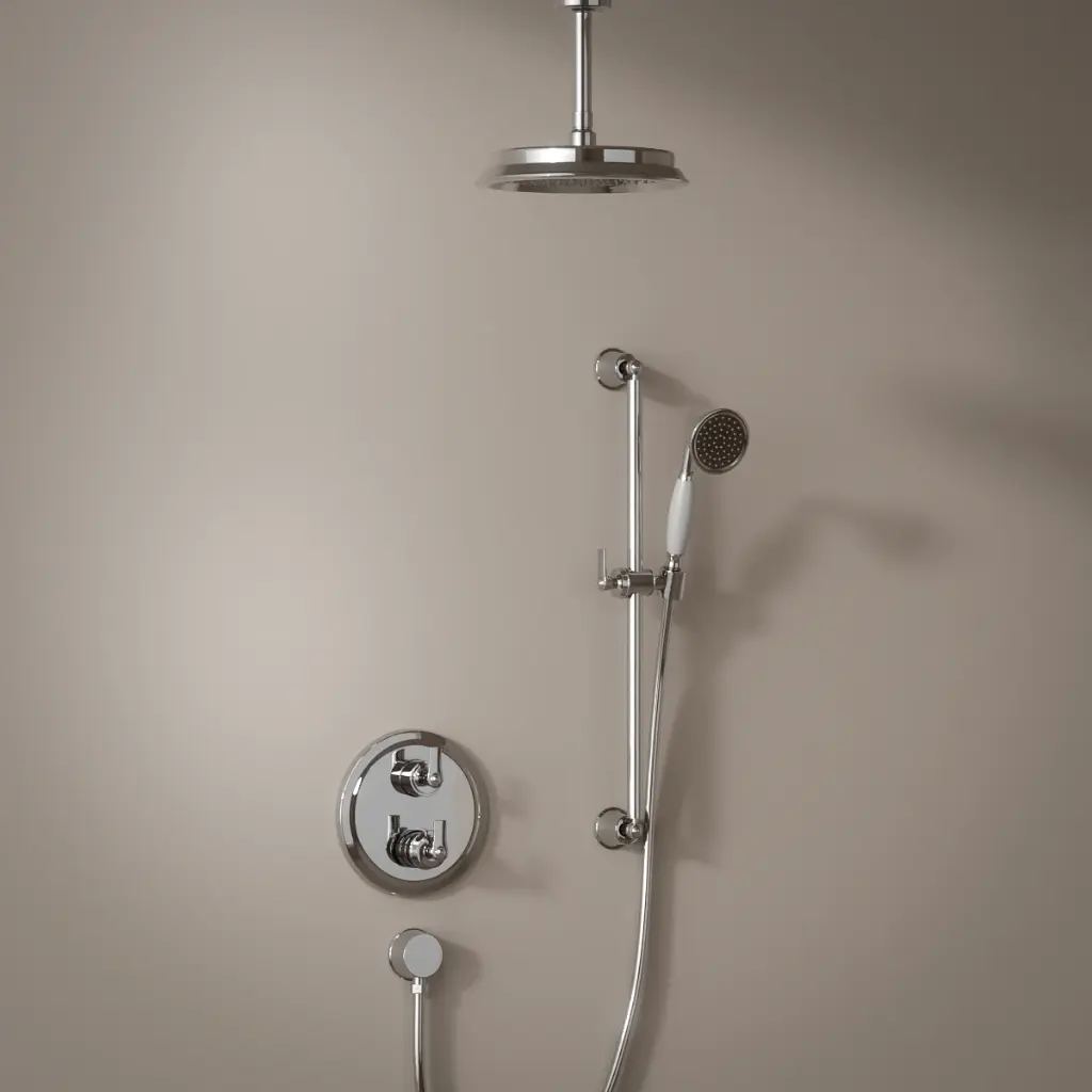 Composition thermostatique de douche encastré avec barre et pomme de douche plafond chrome , Liberty