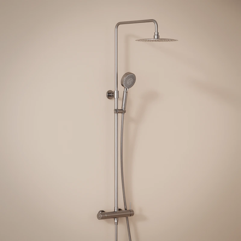 Colonne de douche avec mitigeur mécanique, Ø25cm,  avec douchette multifonction, inox brossé, Châtelet III