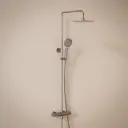 Colonne de douche avec mitigeur mécanique, Ø25cm,  avec douchette multifonction, inox brossé, Châtelet III