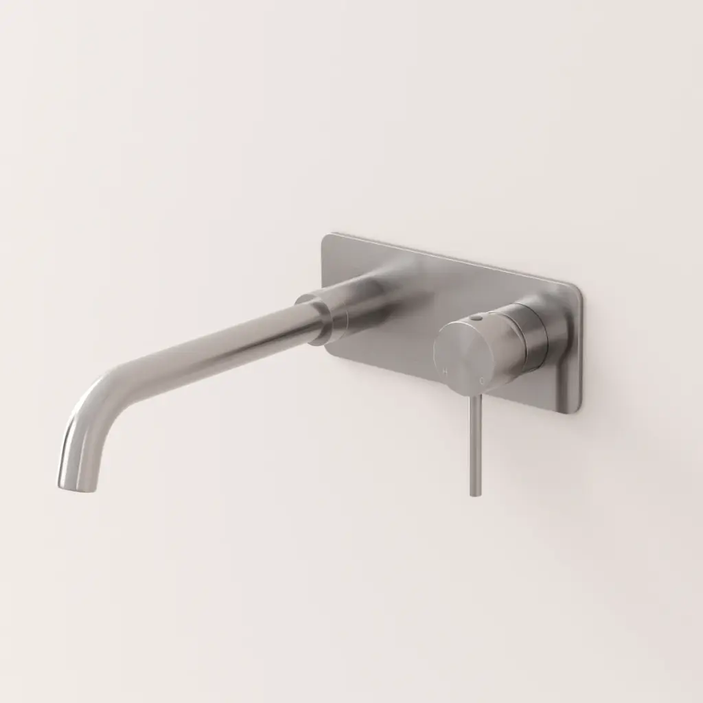 Mitigeur lavabo mural inox brossé, bec 25 cm, Châtelet III