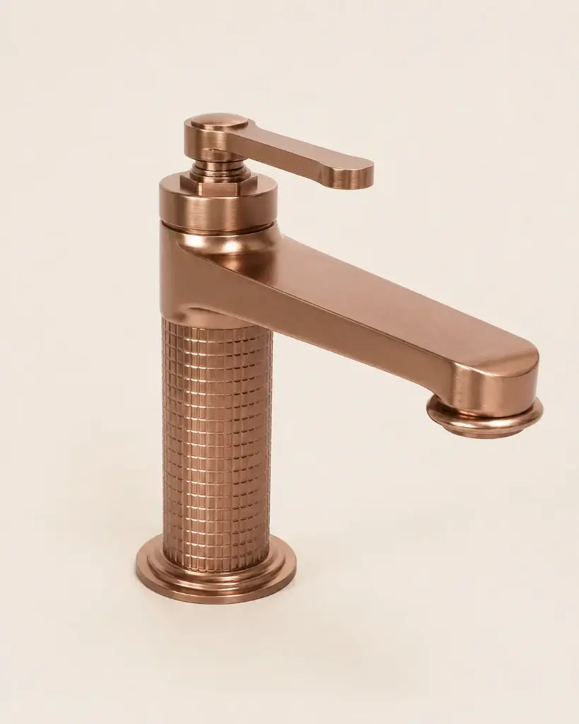 Mitigeur lavabo cannelé, doré rose brossé, César 1