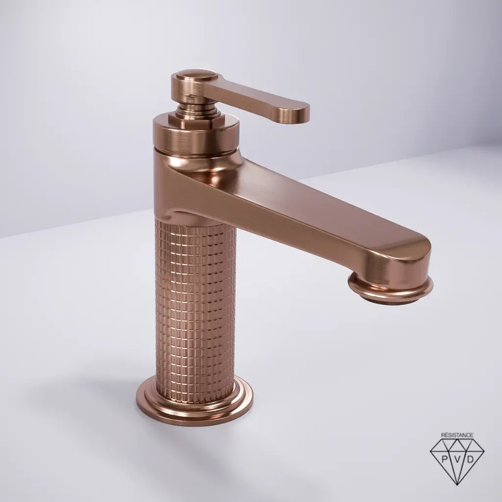 Mitigeur lavabo cannelé, doré rose brossé, César 1