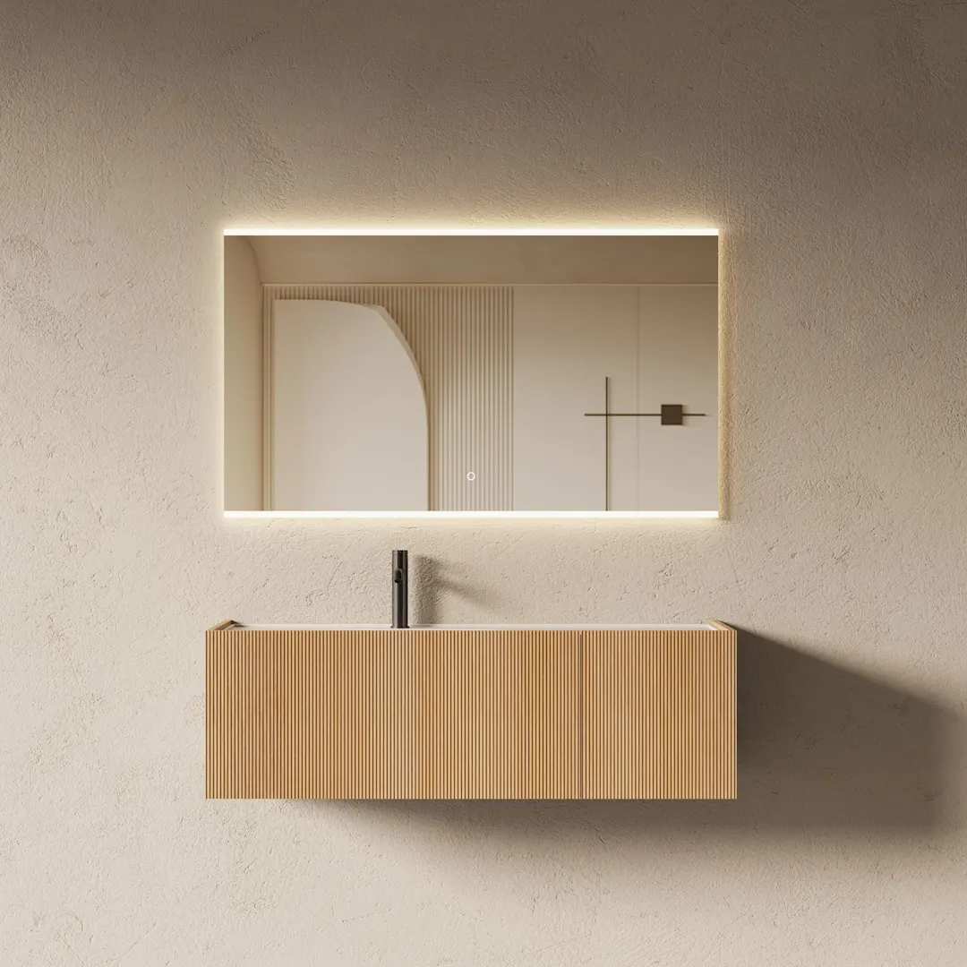 Meuble salle de bain vasque intégrée 120cm chêne naturel - Loren
