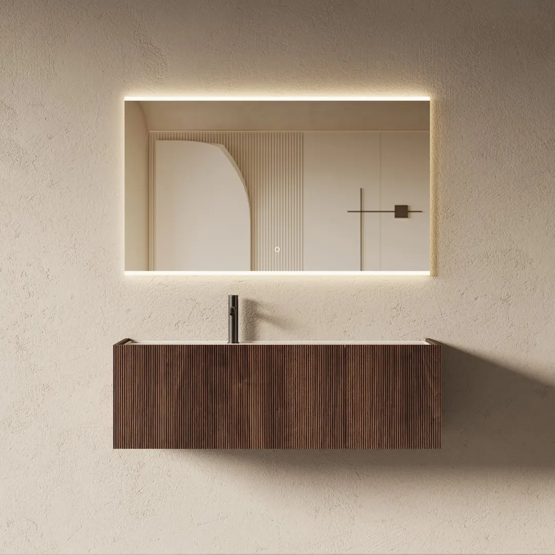 Meuble salle de bain vasque intégrée 120cm noyer - Loren 