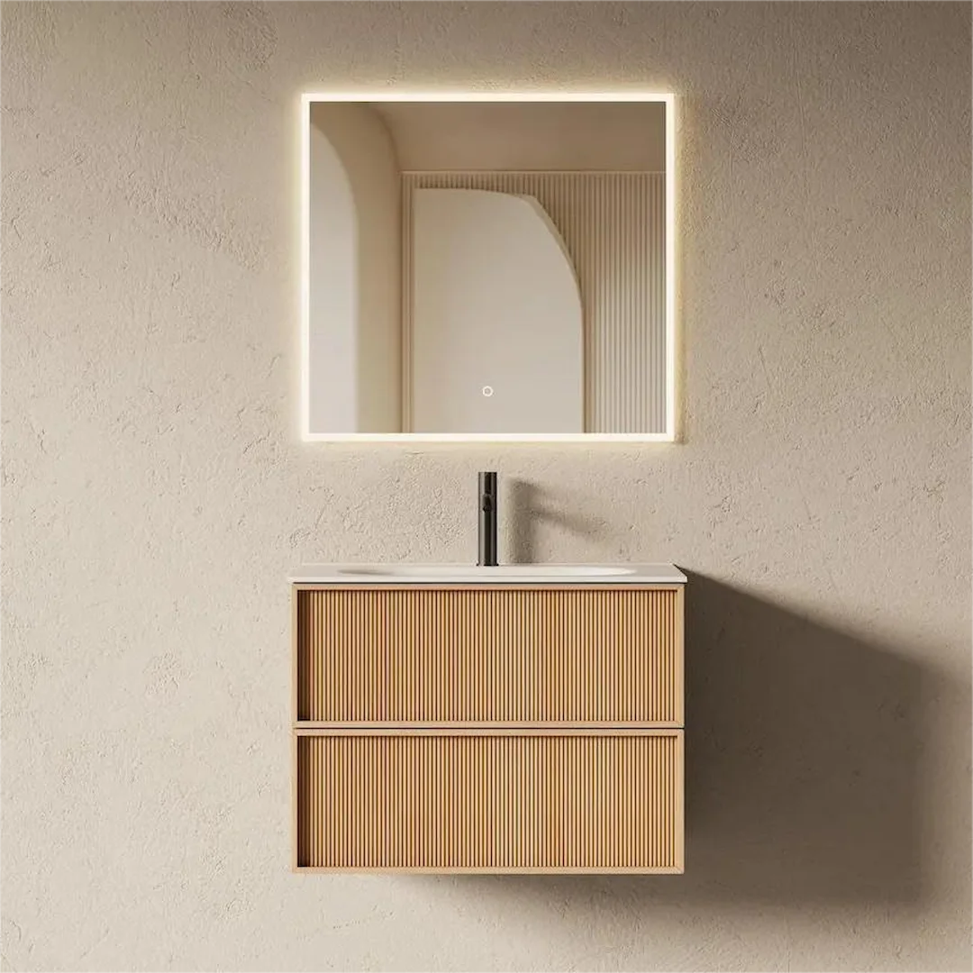 Meuble salle de bain, plan résine 75cm, chêne naturel - Noa