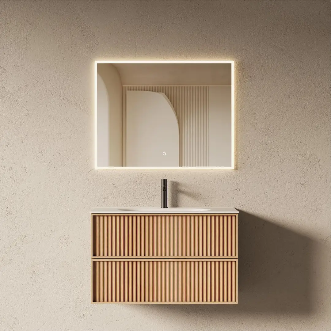 Meuble salle de bain, plan résine 90cm, chêne naturel - Noa