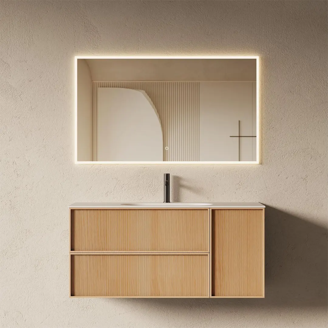 Meuble salle de bain, plan résine 120cm, chêne naturel - Noa