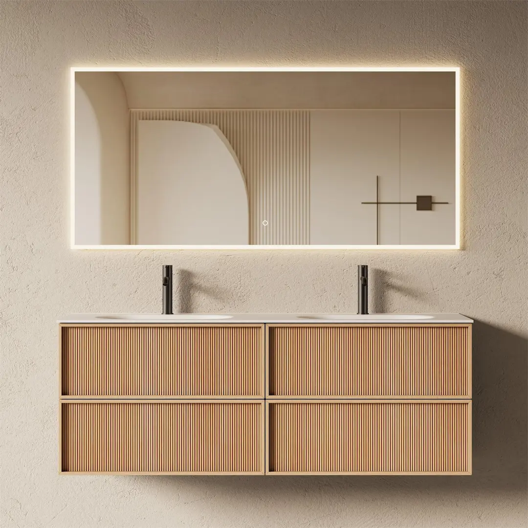 Meuble salle de bain, plan résine 150cm, chêne naturel - Noa