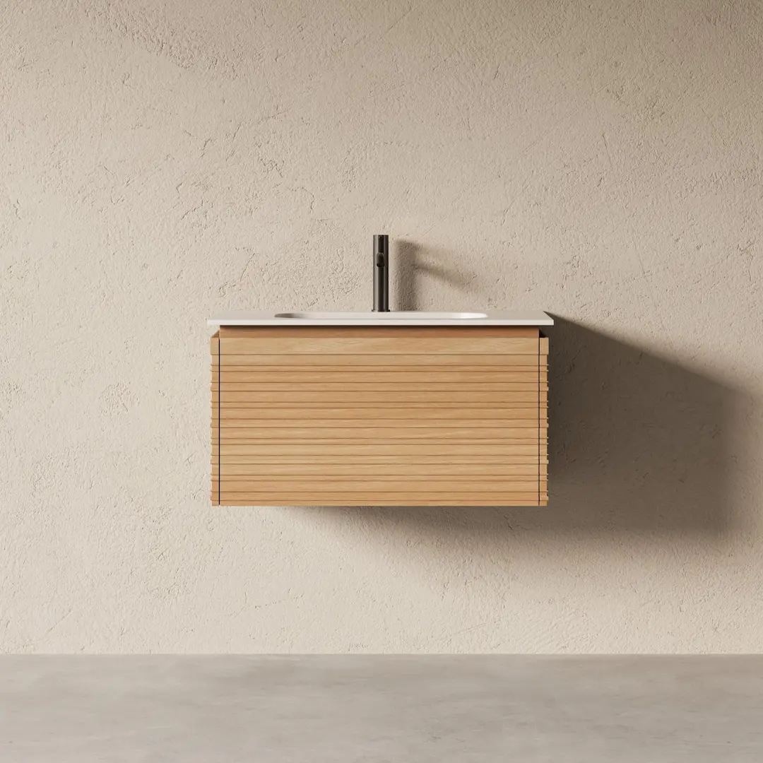 Meuble salle de bain simple vasque 80cm chêne naturel - Orane