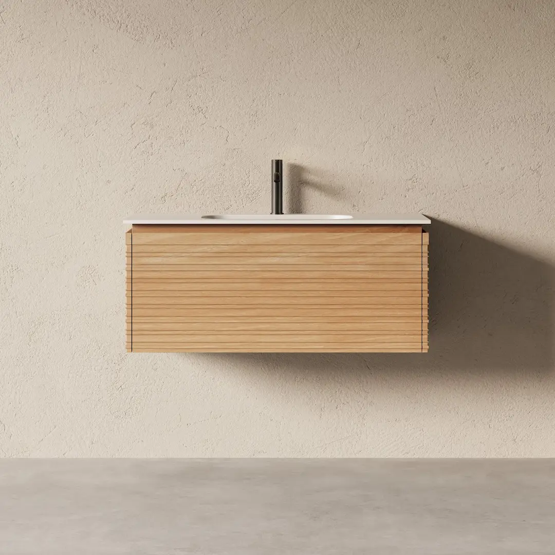 Meuble salle de bain simple vasque 100cm chêne naturel - Orane