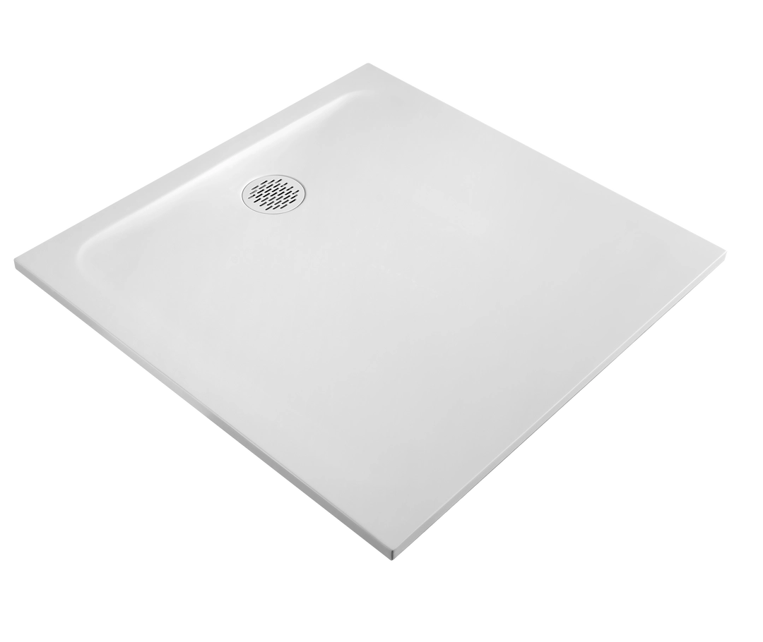 Receveur de douche carré 100x100cm en résine minérale blanche avec finition de surface antidérapante