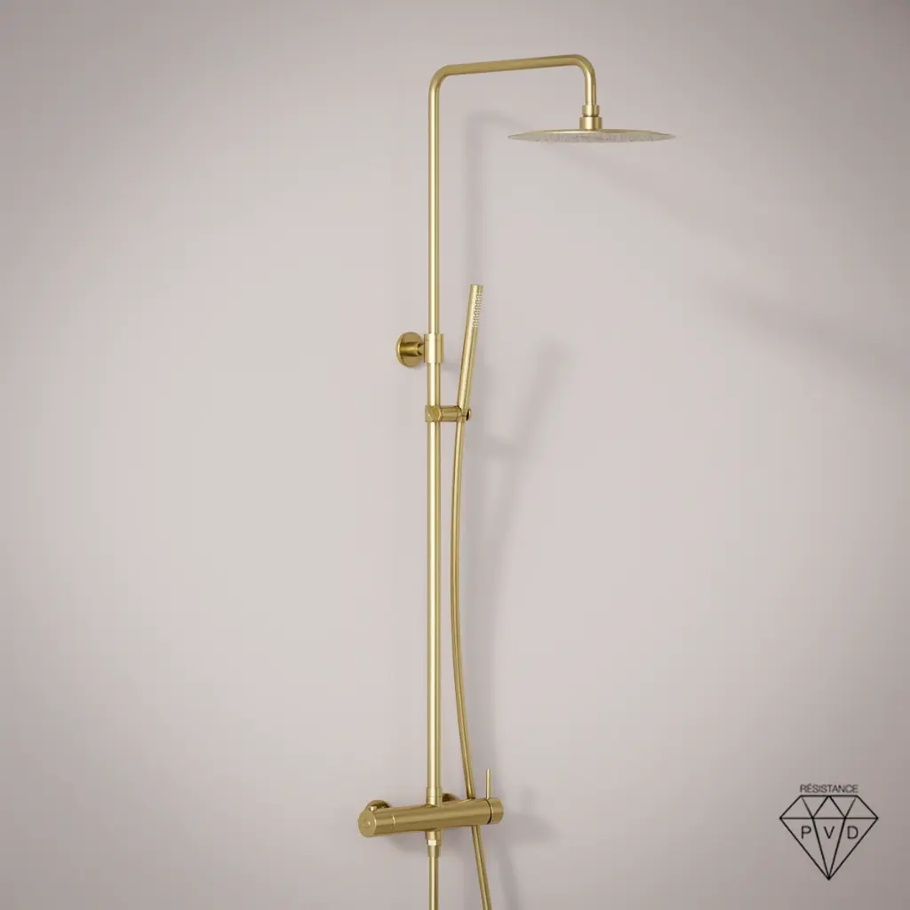 Colonne de douche mitigeur, Ø25cm, inox doré brossé, Châtelet III