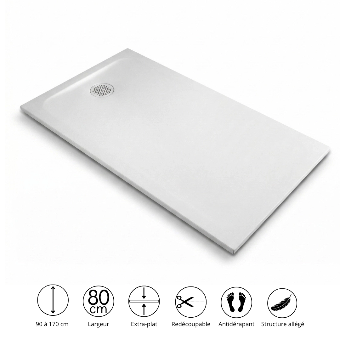 Receveur de douche résine minérale blanc 80 cm, Cotton