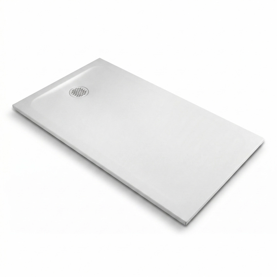 Receveur de douche extra-plat 80 cm en résine minérale blanc mat avec finition texturée gamme Cotton.