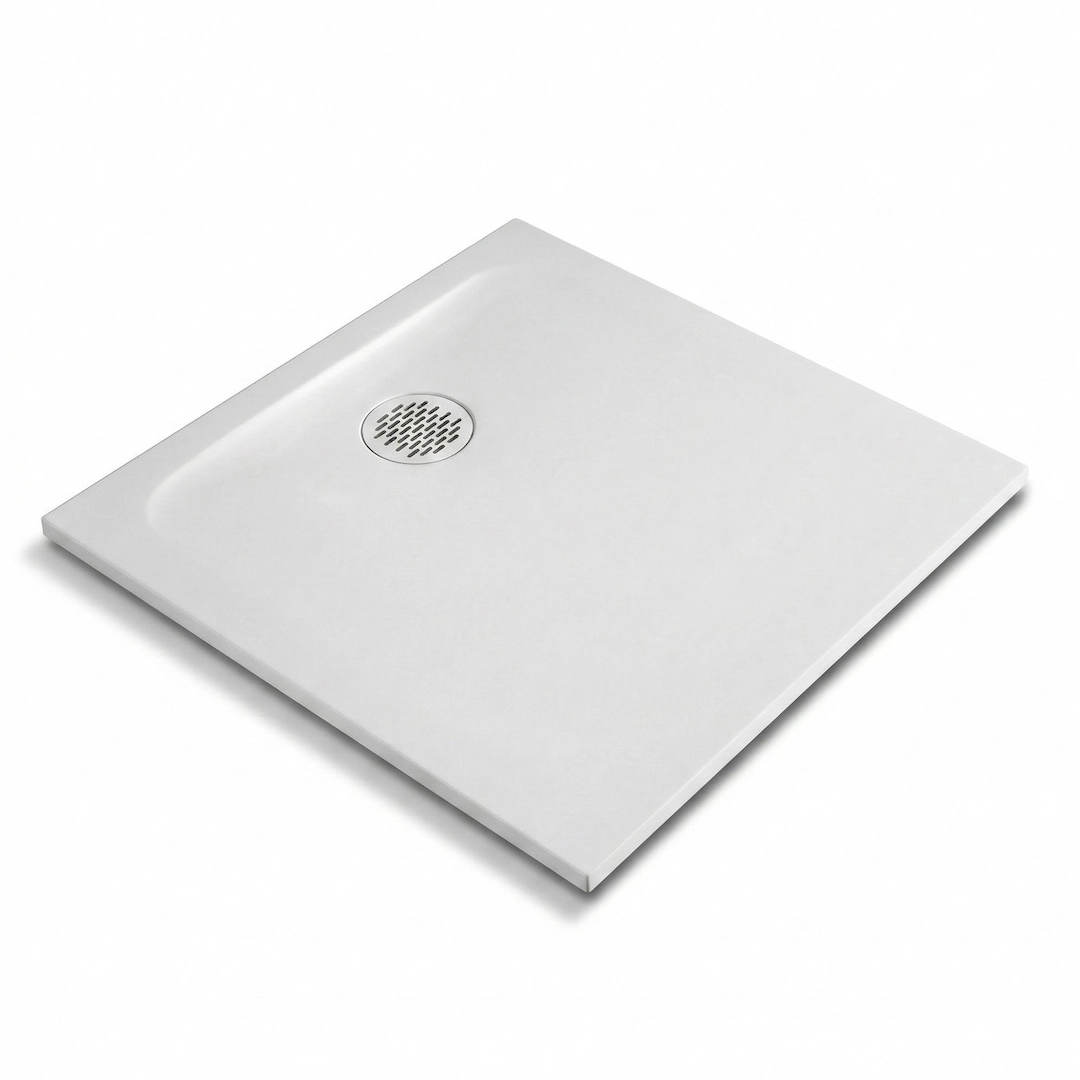 Receveur de douche extra-plat 80 cm en résine minérale gris mat avec texture de surface gamme Cotton.