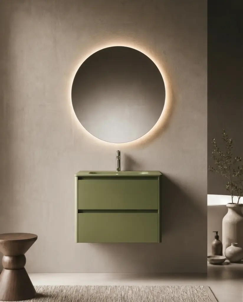 Meuble vasque avec ou sans pieds 80cm, Vert jonc mat, Vendome