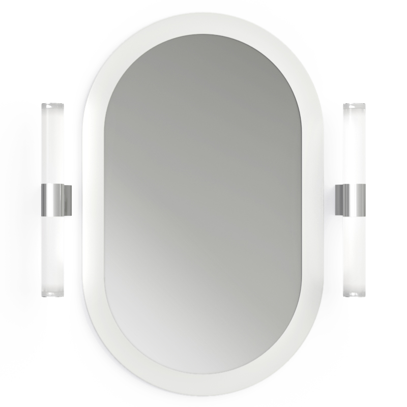 Pack miroir oblong, composite minérale, Boyard et 2 appliques LED 8W, Ronda