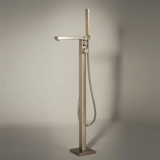 Robinet mitigeur de bain au sol, manette cannelée, Champagne, Star 