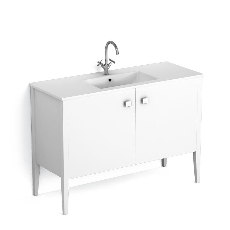 Touquet, Meuble salle de bain Blanc 120 cm, 2 portes, vasque céramique