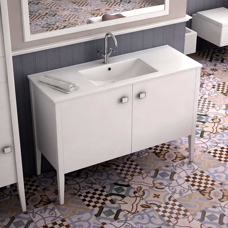 Touquet, Meuble salle de bain Blanc 120 cm, 2 portes, vasque céramique