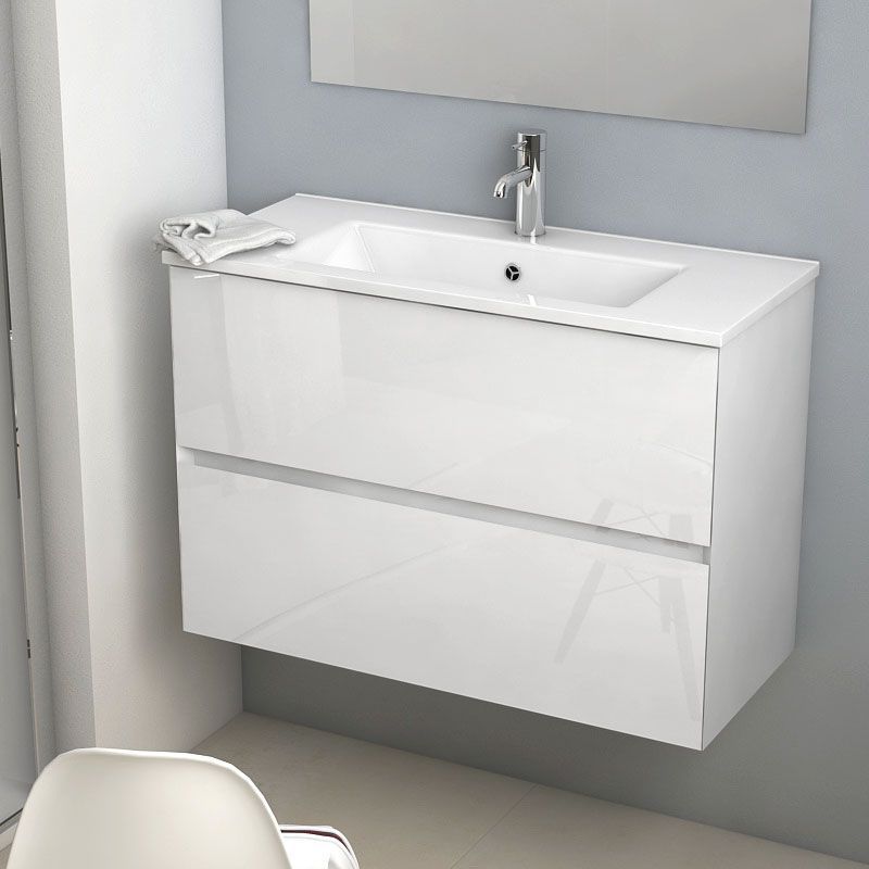 floride s meuble salle de bain 81x36 cm blanc brillant faible profondeur