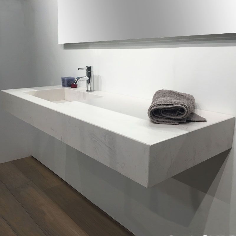 Plan vasque salle de bain suspendu 121x46 cm, vasque gauche ou droite, pierre Calacatta