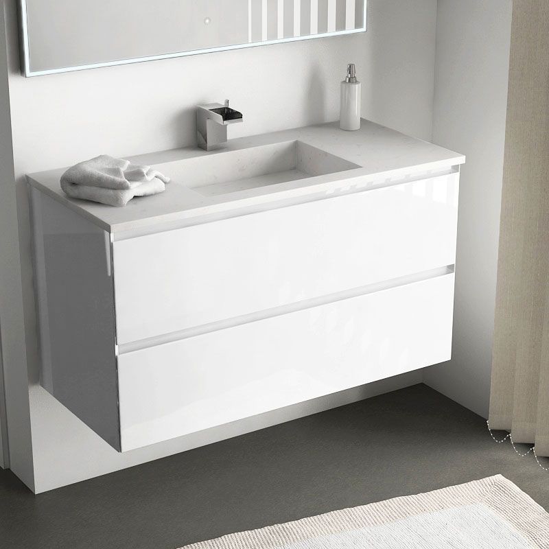 Cordoue, meuble salle de bain 101 cm blanc brillant, vasque pierre 3 finitions