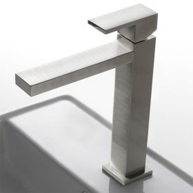 Robinet mitigeur lavabo surélevé carré nickel brossé, "Q" bec 252 mm