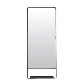 Miroir salle de bain l.45 x H.110 cm vertical, avec cadre métal et tablette noir, Chic - image 2