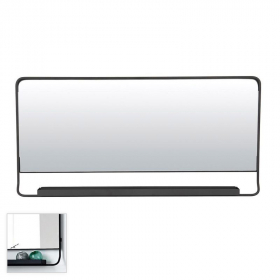 Miroir salle de bain l.80 x H.40 cm horizontal avec cadre métal et tablette noir, Chic