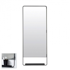 Miroir salle de bain vertical 110x45 cm, avec cadre métal et tablette noir, Chic