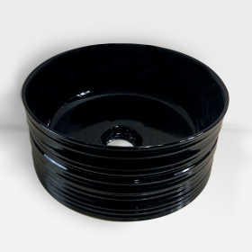 Vasque à poser en céramique, noir brillant - Ø40cm, Strip