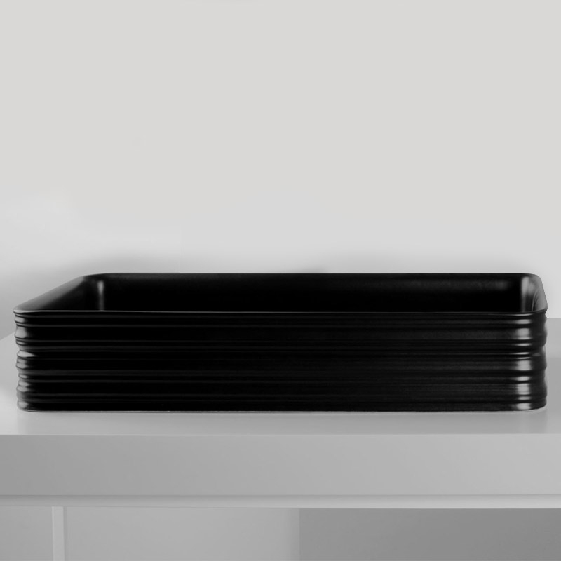 Vasque à poser rectangulaire, céramique, noir brillant - 68 x 38 cm, Strip