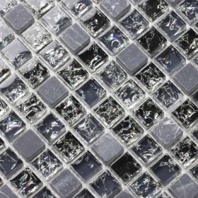 Mosaïque verre et cristal noir, 30,5x30,5 cm, City Mix Black