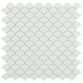 Mosaïque écailles verre recyclé blanc, 31x32 cm, Nordic matt white