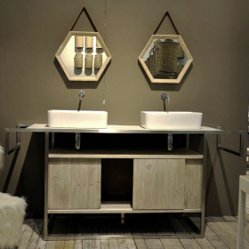 Meuble salle de bains en bois massif 185 cm, double vasque, Atelier - image 2