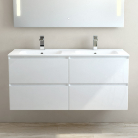 Meuble suspendu double vasque céramique 120 cm, blanc brillant, One - image 2