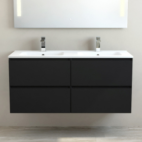 Meuble suspendu double vasque céramique 120 cm, noir mat, One - image 2