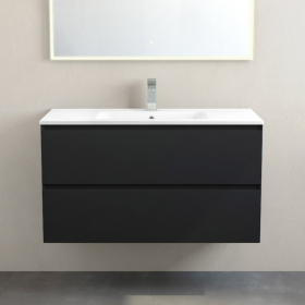 Meuble suspendu 100cm noir mat et plan vasque céramique blanc, One - image 2